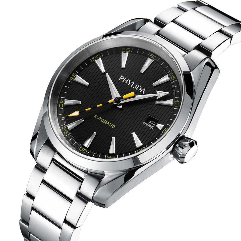 Phylida-メンズ自動腕時計,ステンレススチールブレスレット,メカニカル