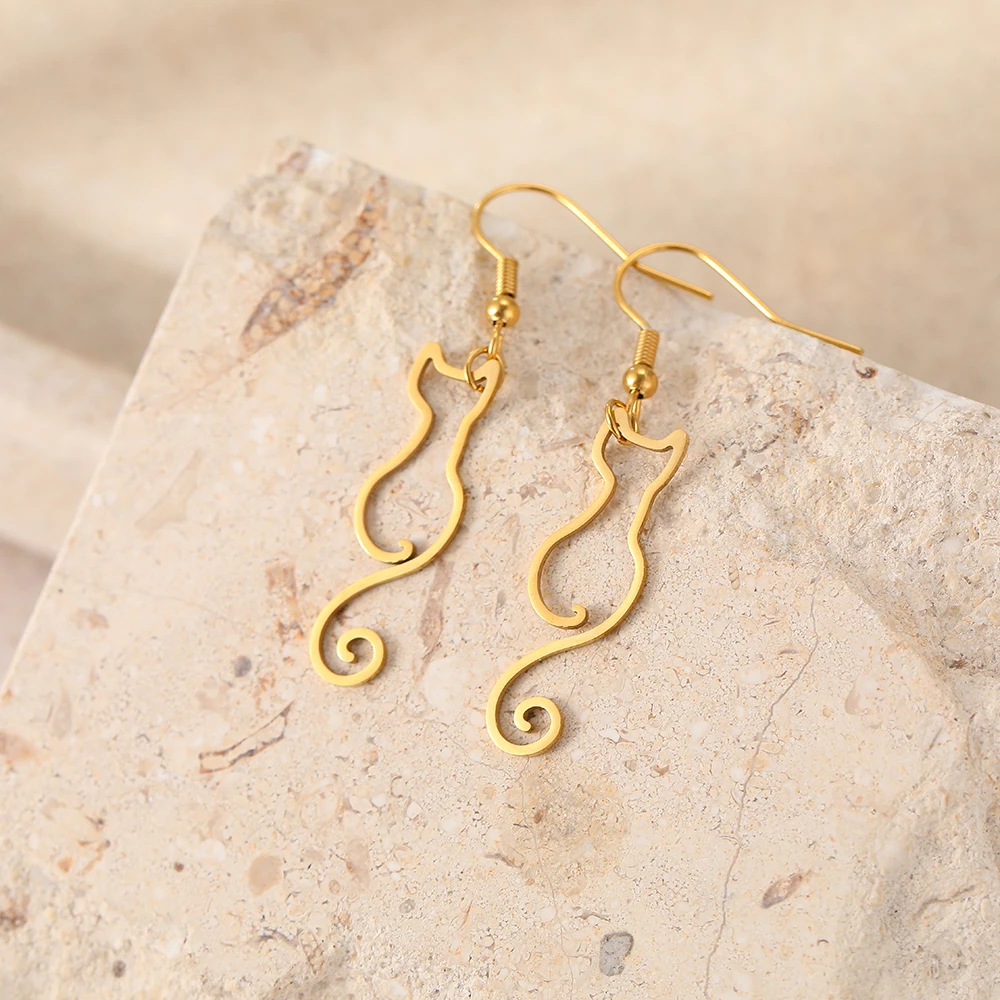 Minimalist Hollow Cat Dangle Earrings