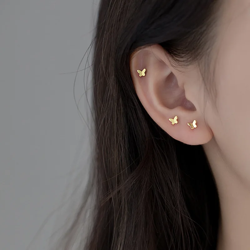 New Fashion Cute Minimal Butterfly Stud Orecchini Lovely Tiny Earring Piercing Stud Accessory Simple Golden/White Earring Jewelry