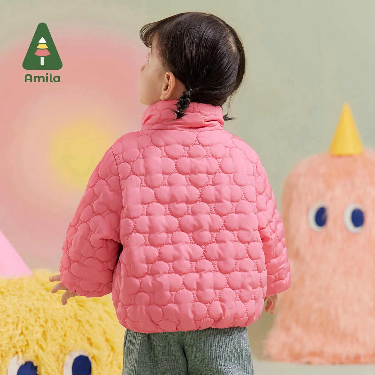Amila Baby Girl Coat Winter Fleecing Cartoon Pattern Embroidery Baby Clothing