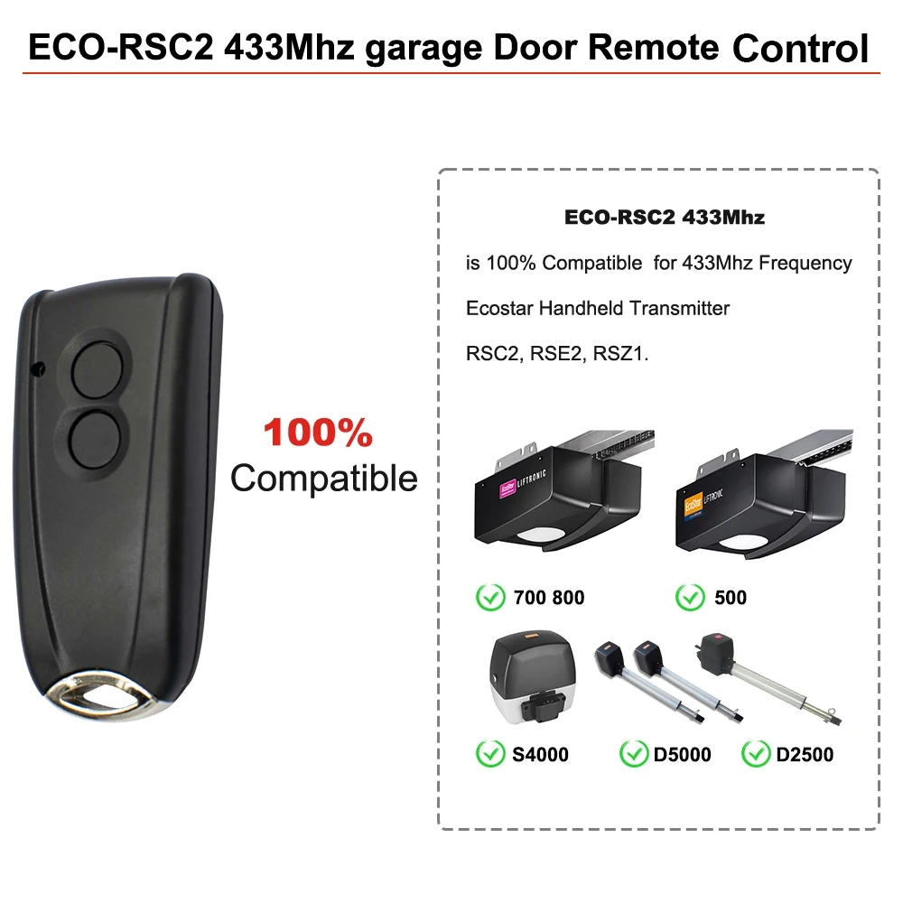 2pc HORMANN ECOSTAR RSC2 RSE2 433 Remote Control For Liftronic 500 700 800 Garage Door Opener 433.92MHz Rolling Code Transmitter 4