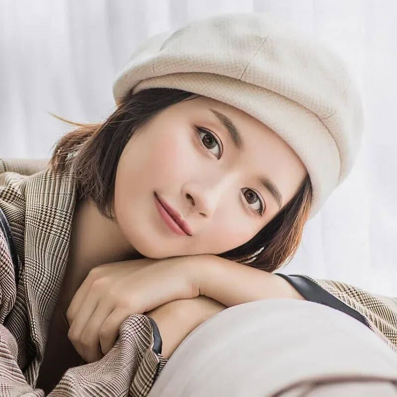 Women Wool Beret Foldable Japanese Caps Casual Female Cotton Hats Plaid Vintage Cap Warm Fashion Shade Tie-Dye Newsboy Caps