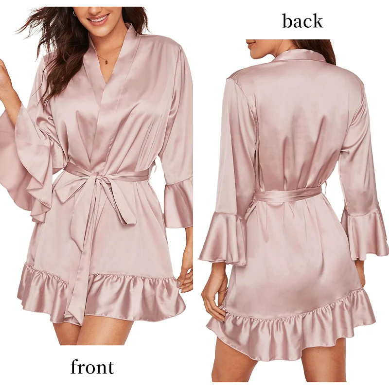 المرأة الساتان ثوب النوم تقليد الحرير بلون لوتس لي...