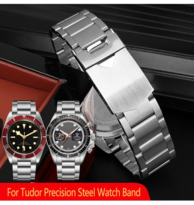 

Bracelet For Tudor Byfjord Qicheng Watchband Small Red Flower Solid Steel Watch Strap With Arc Mouth Steel Watch Chain 22mm Gold