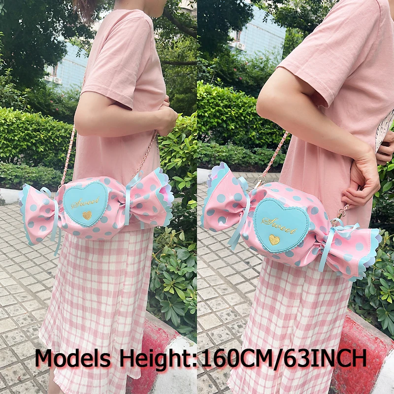 Kawaii Dot Candy Design Girl Handbag and Purse Sweet Lolita Daily Clutch Chain Crossbody Messenger Bag Sugar Shaped Shoulder Bag 3
