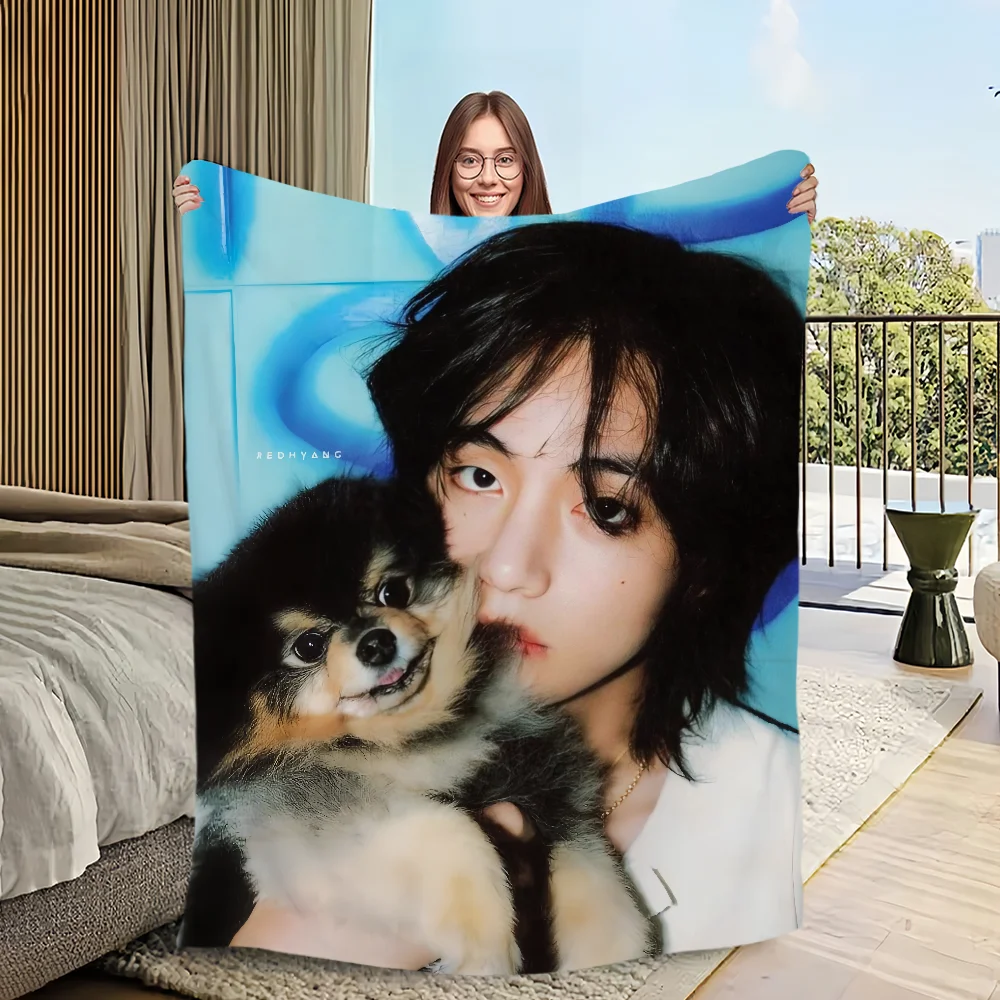 Tae V Flannel warm comfort  H-Hyung soft plush blanket for idol sofa living SINGER room kpop office bedroom travel K-Kim gift 3