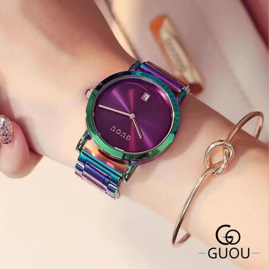 Fashion Guou Top Brand Wrist Watches Colorful Stainelss Steel Watch Women Luxury Women\'s Clock Saat Relogio Feminino