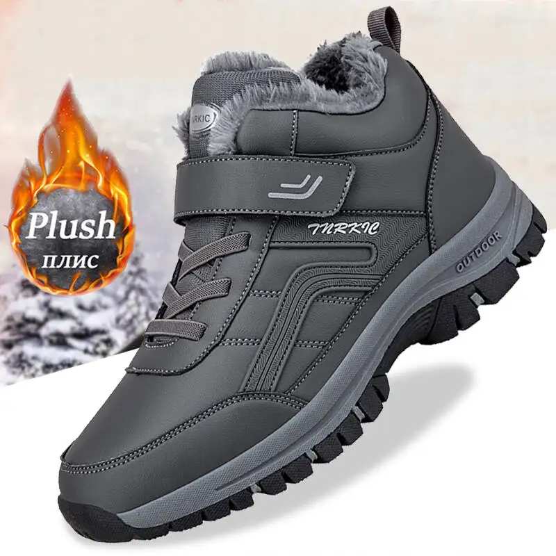 Winter Men Boots PU Leather Snow Boots Man Plush Warm Causal Shoe Waterproof Men Boots High Quality Male Sneakers Ankle Boots - 2