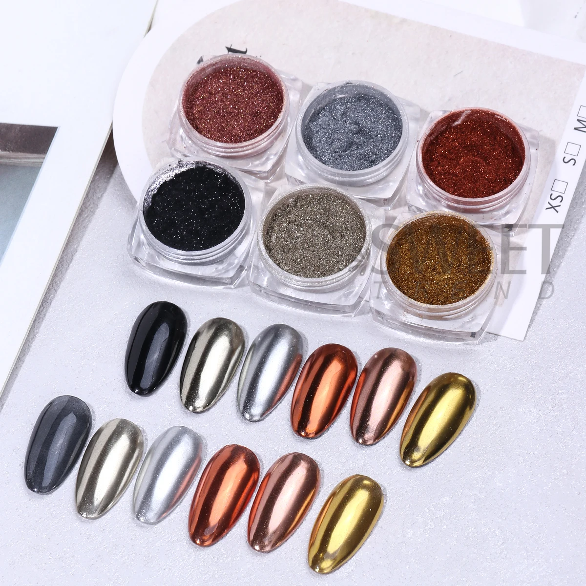 6 Color Retro Magic Mirror Nail Powder Pigment Y2K Black Golden Champagne Chrome Rubbing Dust Halloween DIY Flash Manicure Decor