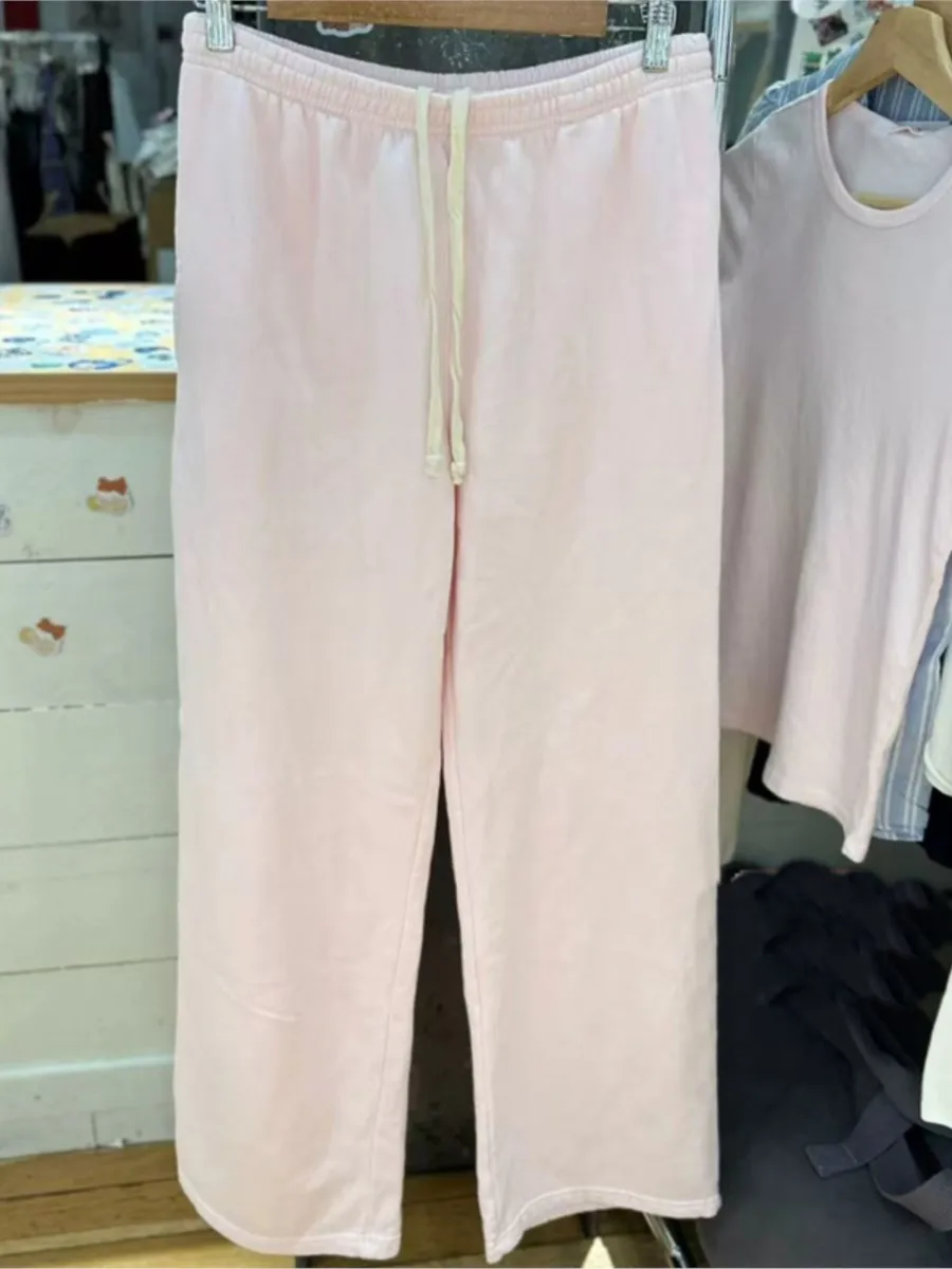 Sweet Pink Basic T-shirt Pant Sets Women New Casual O-neck Short Sleeve Tee+Straight Sweatpant Cute Preppy Style 2 Piece Set Y2K 4