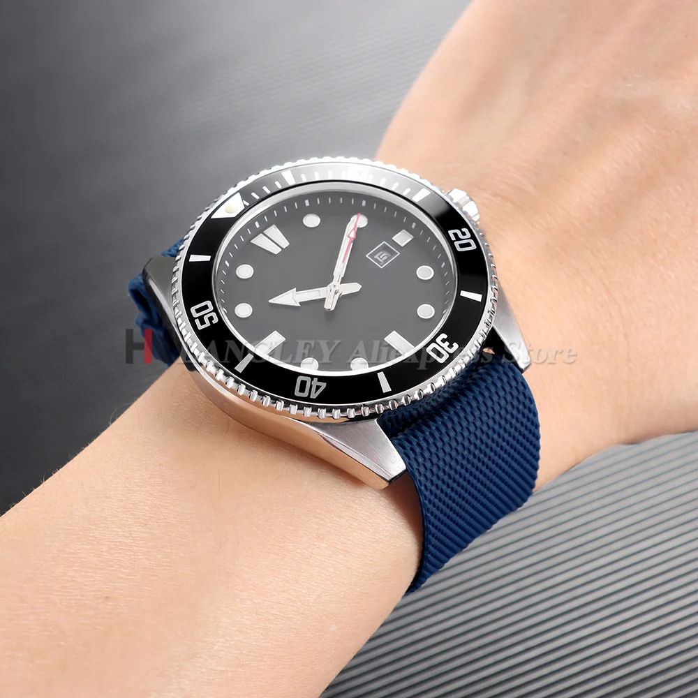 Premium Waterproof Silicone Rubber Watch Strap - Elastic Woven Pattern in Black, Blue, Grey, and Orange