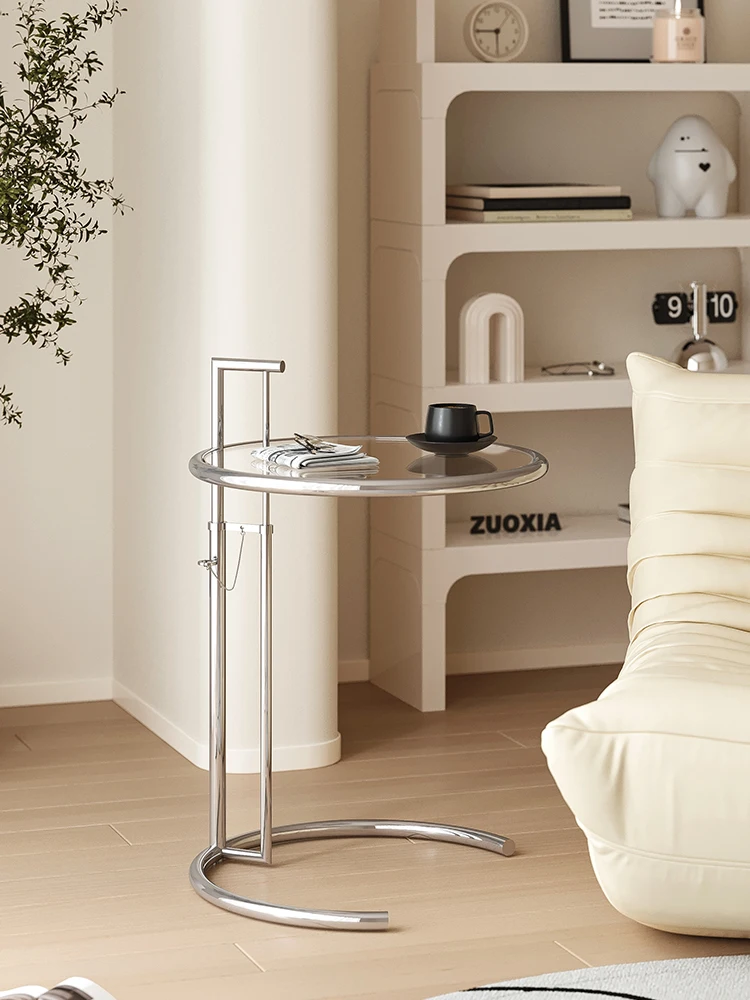 Lifting Coffee Table Stainless Steel Middle Ancient Glass Side Table Nordic Simple Modern Coffee Round Sofa Corner
