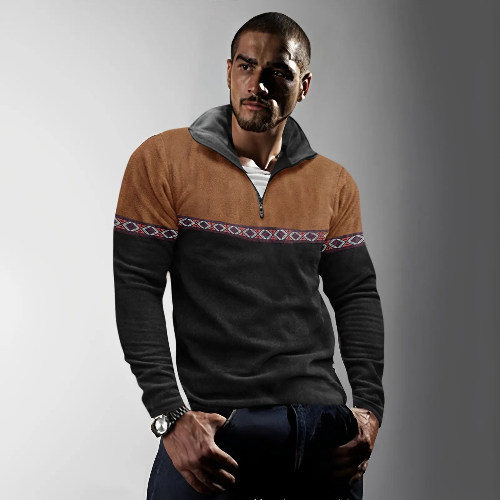 

Men's Quarter Zip Up Long Sleeve Sweaters Slim Fit Lightweight Mock Neck Pullover Casual Sweater Retro Style Sports 3D Printing