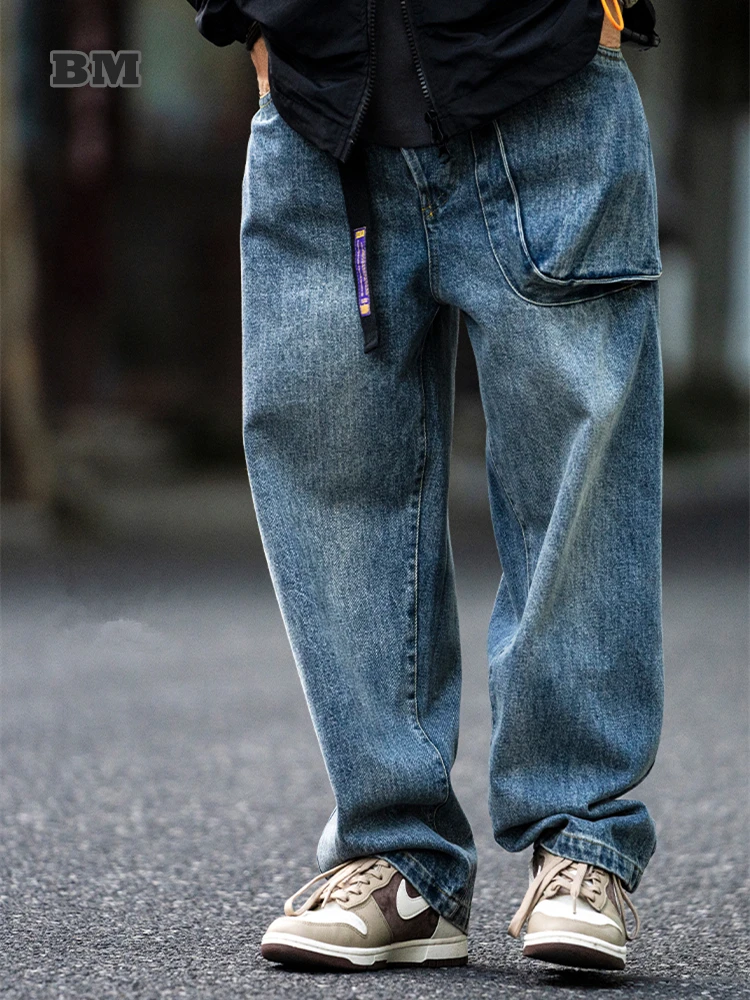Japanese Streetwear High Quality Distressed Jeans Men Clothing Harajuku Casual Denim Cargo Pants Korean Hip Hop Trousers Male