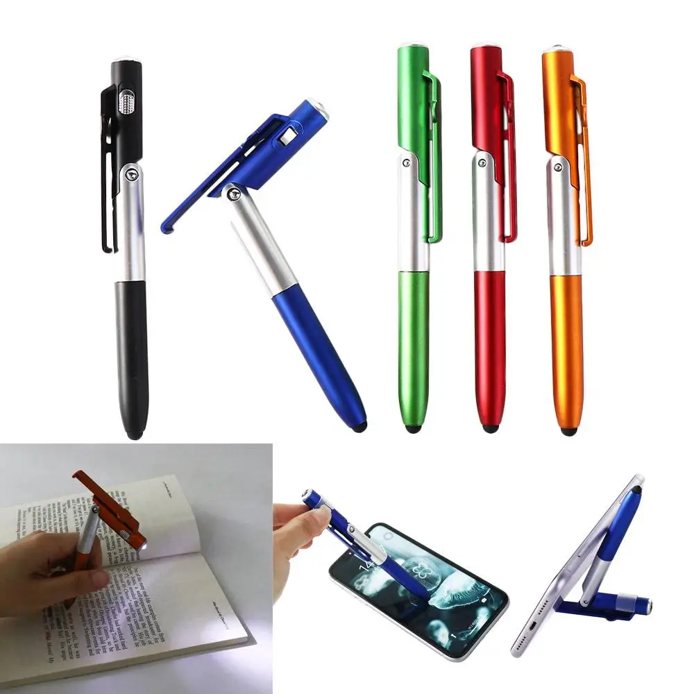 Multifunctional Foldable School Students Stationery Writing Pen Stylus Pen Cellphone Holder Ballpoint with LED Light multifunction pen