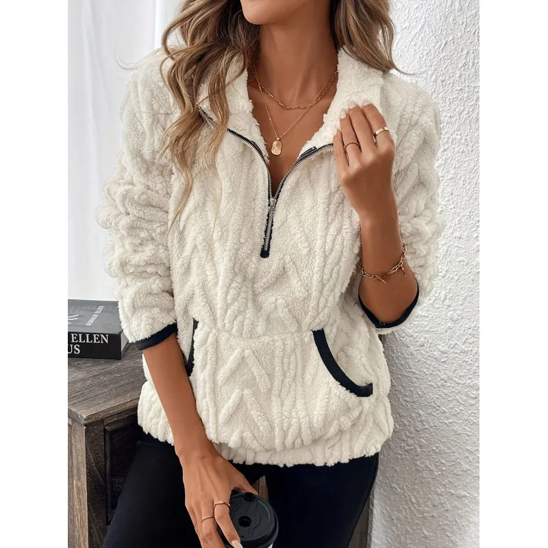 Autumn Oversized Fleece Sweatshirt Half Zip Long Sleeve Pullover