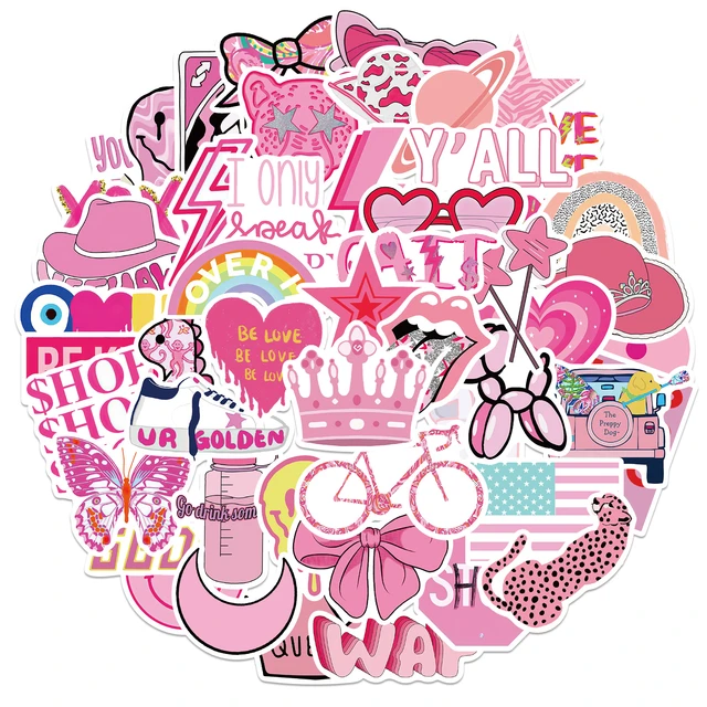 50 Pcs Girly Pink PREPPY Stickers Graffiti Sticker Vinyl Waterproof Decals  for Water Bottle Skateboard Helmet Teens Girls Gift - AliExpress