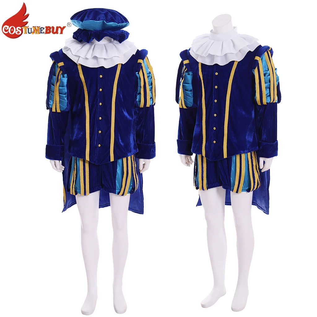 

Костюм ноблемена Tudor эпохи Возрождения наряды вечерние Мужская винтажная одежда синяя Вельветовая куртка с накидкой, шаровары, шляпа, галстук