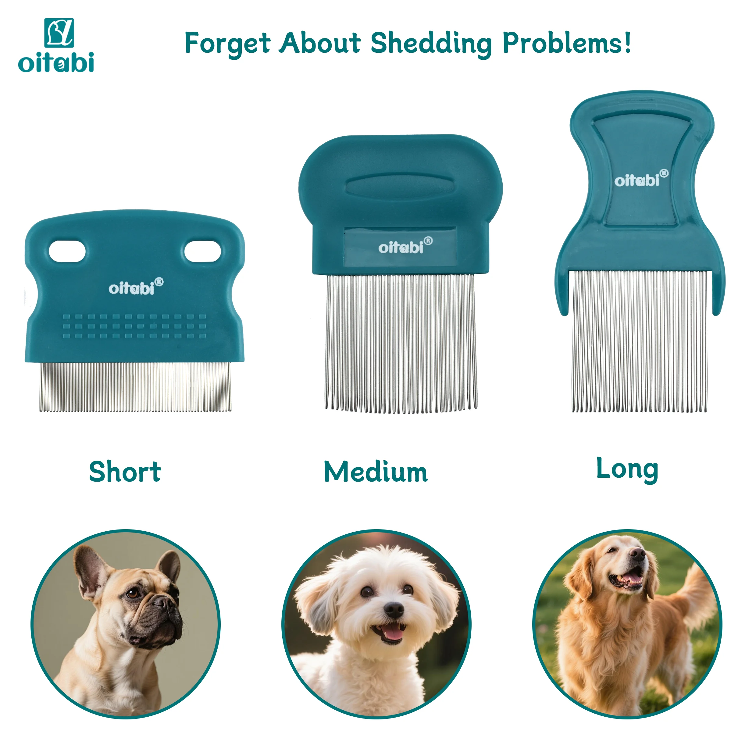 Oitabi 3/4/5/6Pcs Dog Grooming Comb Set, Pet Flea Lice Stainless Steel Cat Combs, 2-in-1 Double Sided Dogs Tear Stain Remover 5