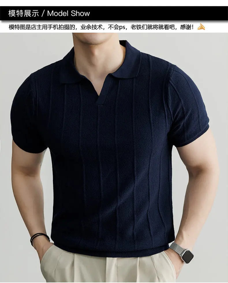 Frühling und Sommer Neues Luxuriöses Europäisches Kurzarm-V-Ausschnitt-T-Shirt Herren Mode-Pullover – Detail 6
