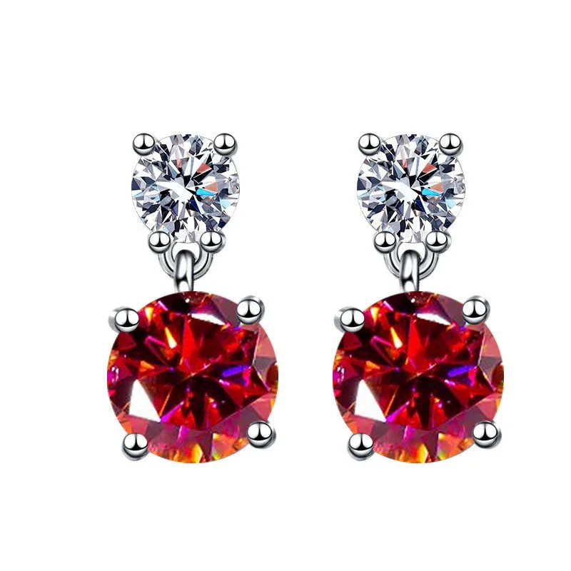 925 Sterling Silver Geometric Stylish Simple Round Zircon Multicolor Women's Daily Elegance Stud Earrings