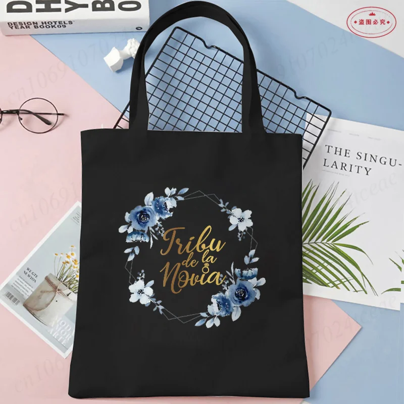 Spanish Woman Single Farewell Bachelorette Hen Party Shoulder Shopping Bags Bridal Wedding Team Bride Squad Canvas Tote Bag 5