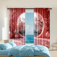 2 pcs, versatile polyester transparent curtains for home decoration Maple Landscape for use in bedrooms and living rooms 1