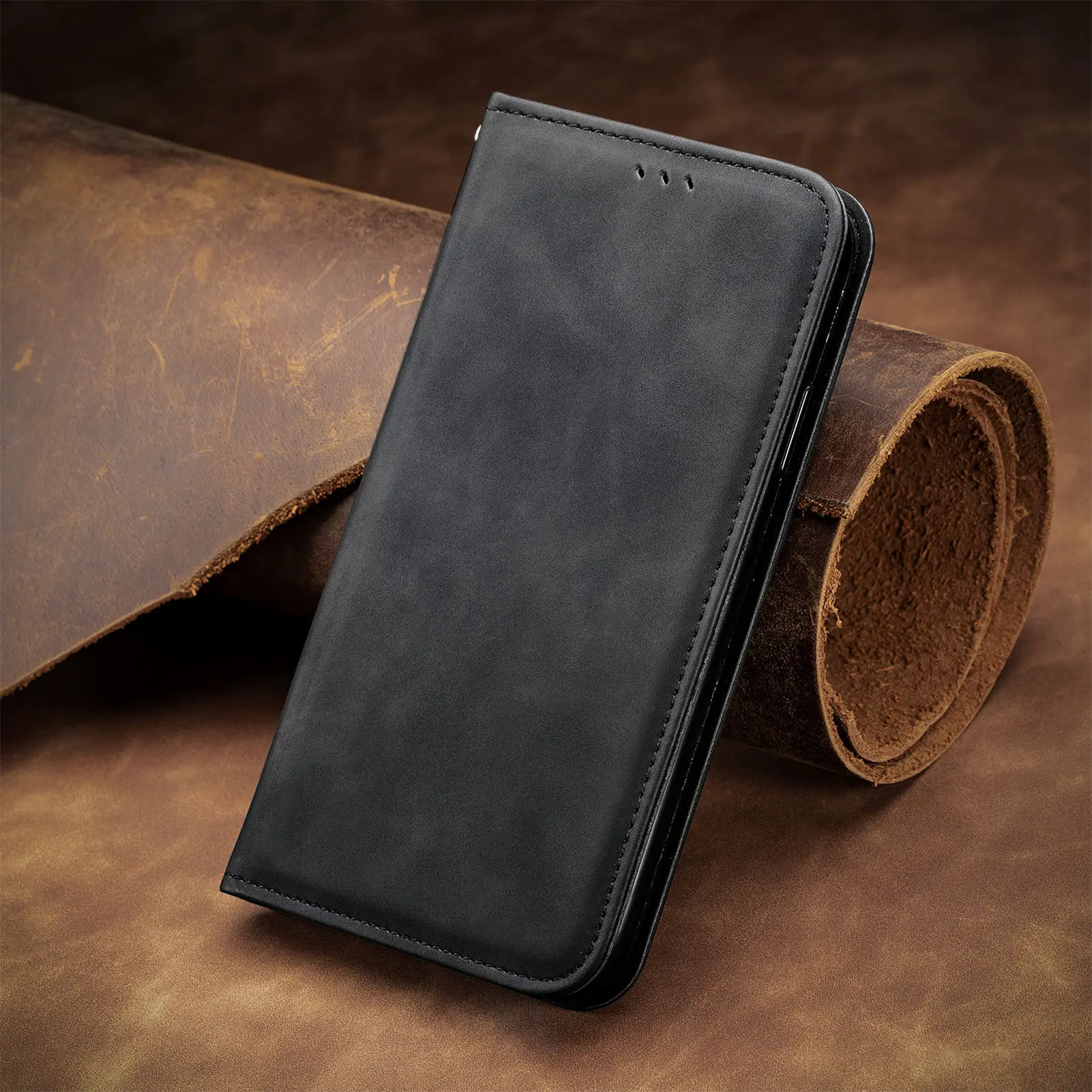Vintage Leather Magnetic Wallet Flip Case with Dual Card Slots