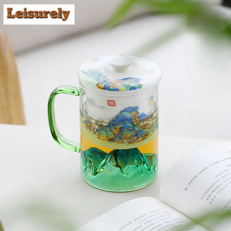 400ML Landscape Glass Office Work Cup Personal Tea Water Separation Mug Large Capacity White Porcelain Filtration Mug Gift Box