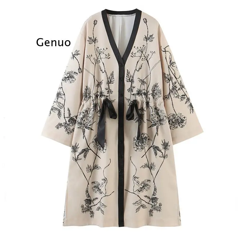 

BOHO Floral Print Long Kimono Shirt Hippie Women Adjustable Lacing up Tie Bow Sashes Cardigan Loose Blouse Tops Holiday