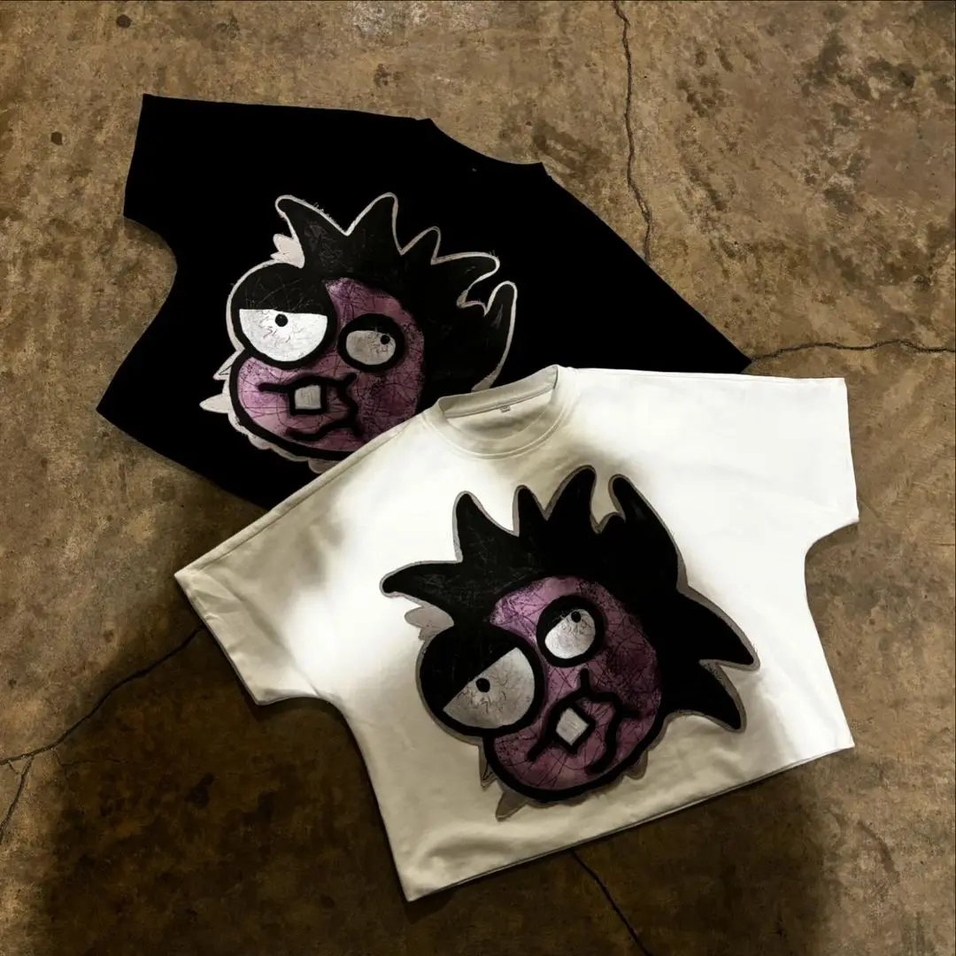 Street clothing large size pure cotton women T-shirt hip-hop fun cartoon pattern printed Gothic men and women short sleeves