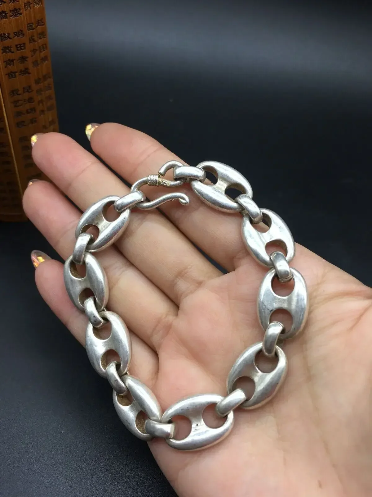 

Азиатский китайский старинный серебряный браслет miao ручной работы