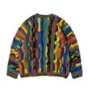 ABOORUN Men's 3D Bitter Melon Pattern Contrast Color Sweaters Heavy Industrial Pullover Knitwear for Male 2