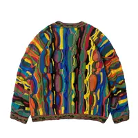 ABOORUN Men's 3D Bitter Melon Pattern Contrast Color Sweaters Heavy Industrial Pullover Knitwear for Male 2