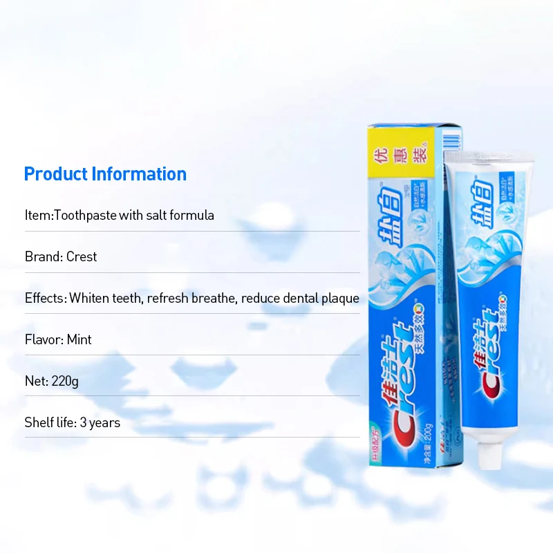 Crest Salt Whitening Toothpaste Adult Teeth Whitening Dental Tooth Paste Oral Hygiene Clean Fresh Breath Mint toothpaste 200g