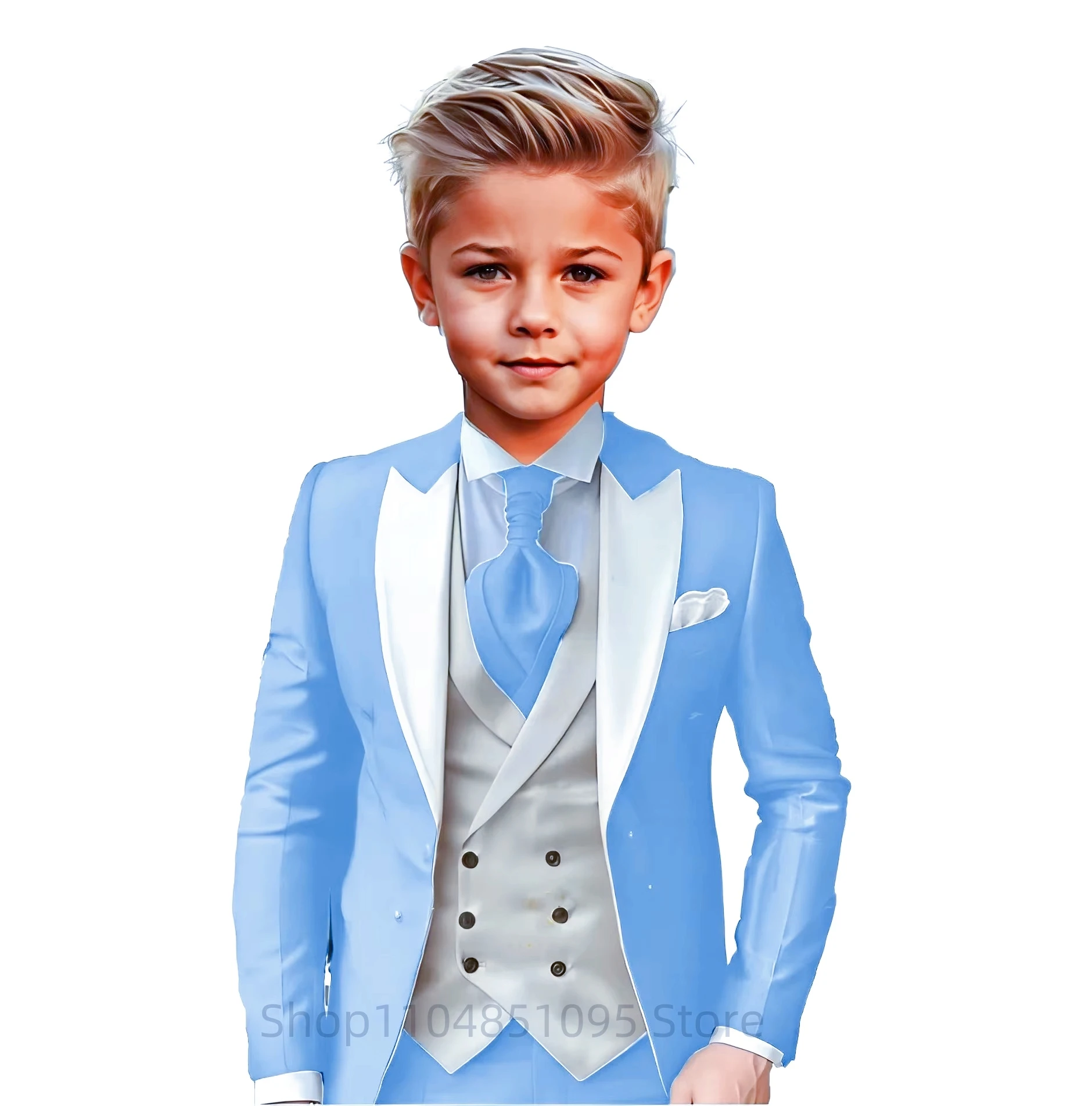 Beige Slim Fit Boy Suits High Quality Single Breasted Blazer 3 Piece Set with Jacket Pants Vest for Kids Elegant Prom Outfit