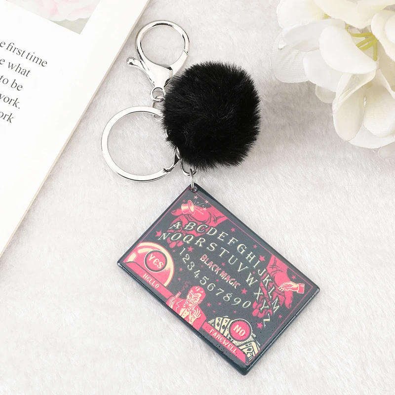 1Pc Frauen Ouija Planchette Keychain Acryl Pompom Auto Spiegel Schlüsselring Punk Bord Handwerk Handtasche Schmuck Charms – Detail 15