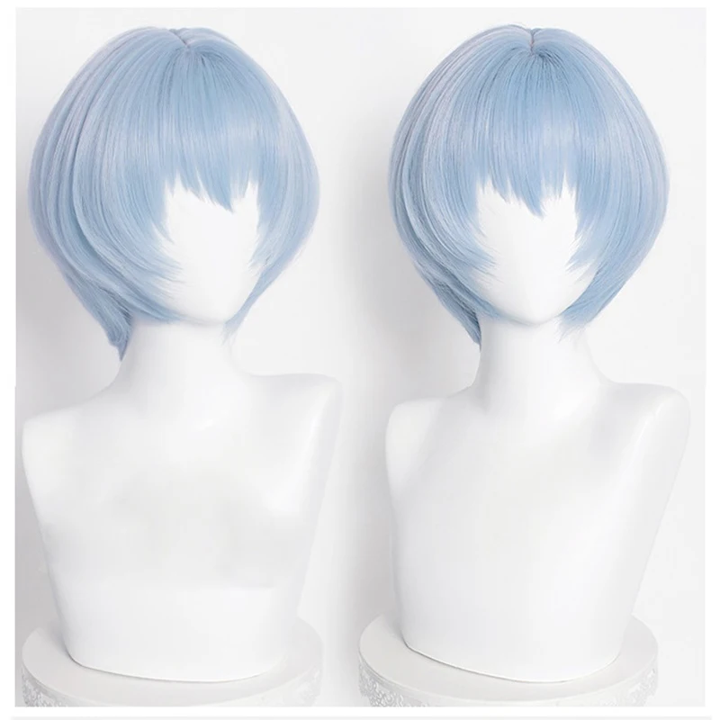 Фото Парик для косплея аниме Ayanami Mei из ЭВА, 100 см, длинные голубые волнистые термостойкие синтетические волосы, парик, шапочка, шпилька №5