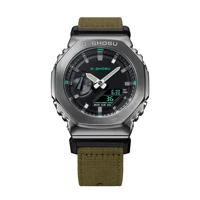 Electronic Digital Sports Unisex Watch Alloy LED Large Dial Dual Display Nylon Strap Multi Time Zone World Time 1