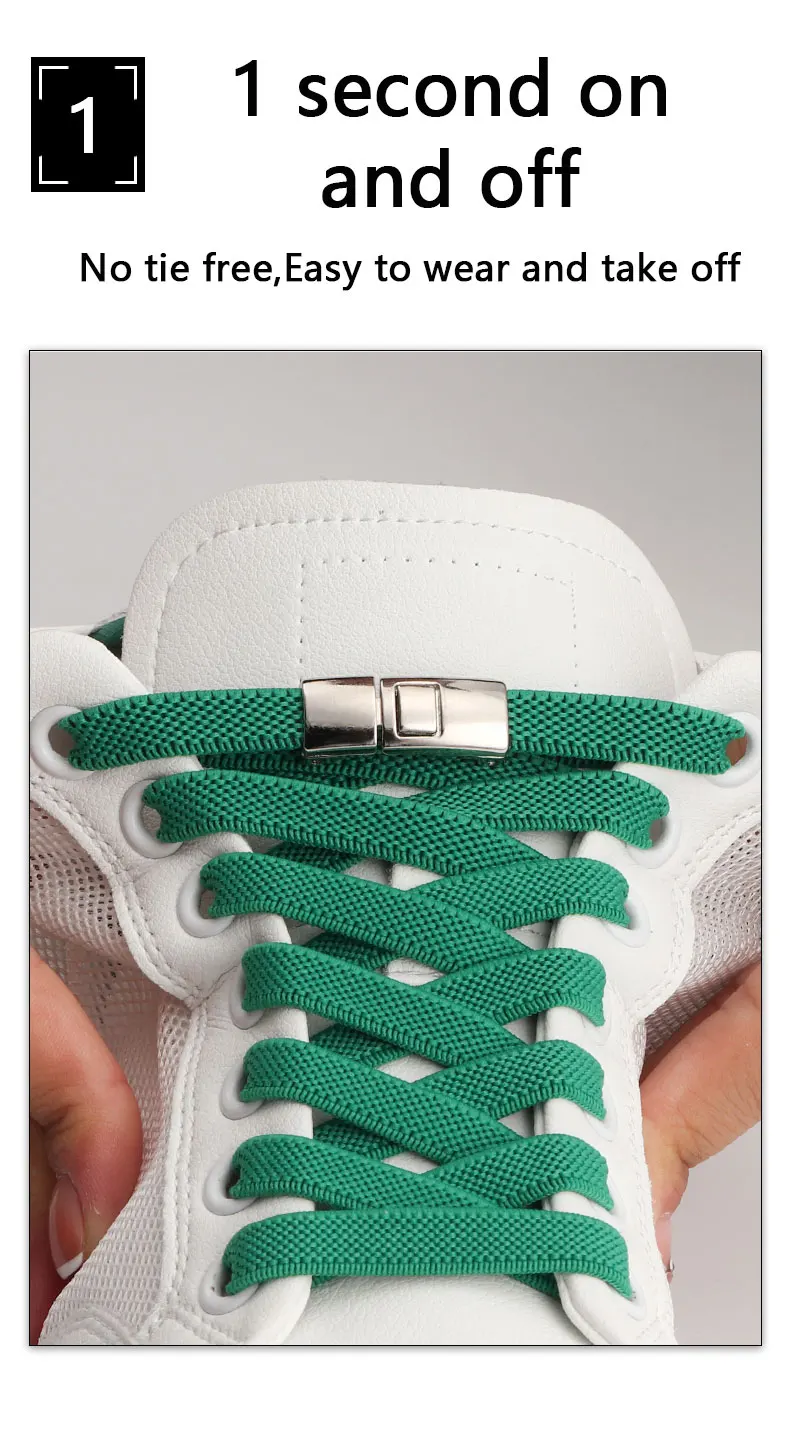 Elastische Schnürsenkel für Sneaker, 8 mm, mit Schnallenverschluss, Gummi-Schnürsenkel ohne Binden, dicke, flache Schnürsenkel, Schnürsenkel ohne Binden für Kinder und Erwachsene, Laufschuh-Schnürsenkel – Detail 3