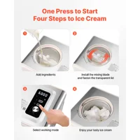 SucceBuy Machine à glace automatique de 2 litres avec compresseur intégré, sans pré-congélation, machine à gelato, sorbetière électrique, 3 modes, machine à glace à compresseur pour la cuisine à domicile 5