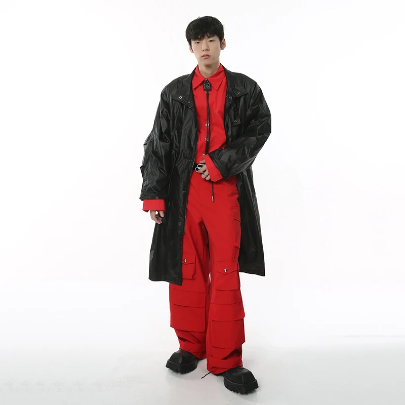

SYUHGFA Men's Long Coat Korean Style High Grade Overcoat Medium Loose Casual Knee High Trench Trend Male Elastic Windbreaker