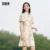 Dress Women Ink Painting Print Dress Bubble Sleeves Buttoned  Summer New Cheongsam Dress