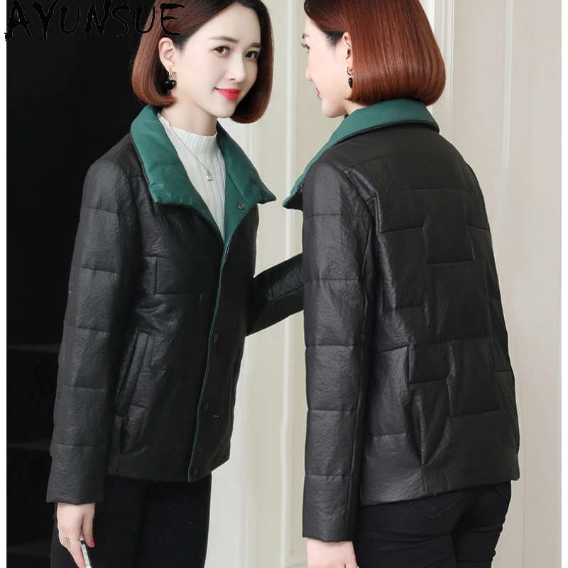 

AYUNSUE 100% Genuine Sheepskin Leather Down Jacket Women Winter Short Korean Down Jackets White Duck Down Coat Roupas Femininas