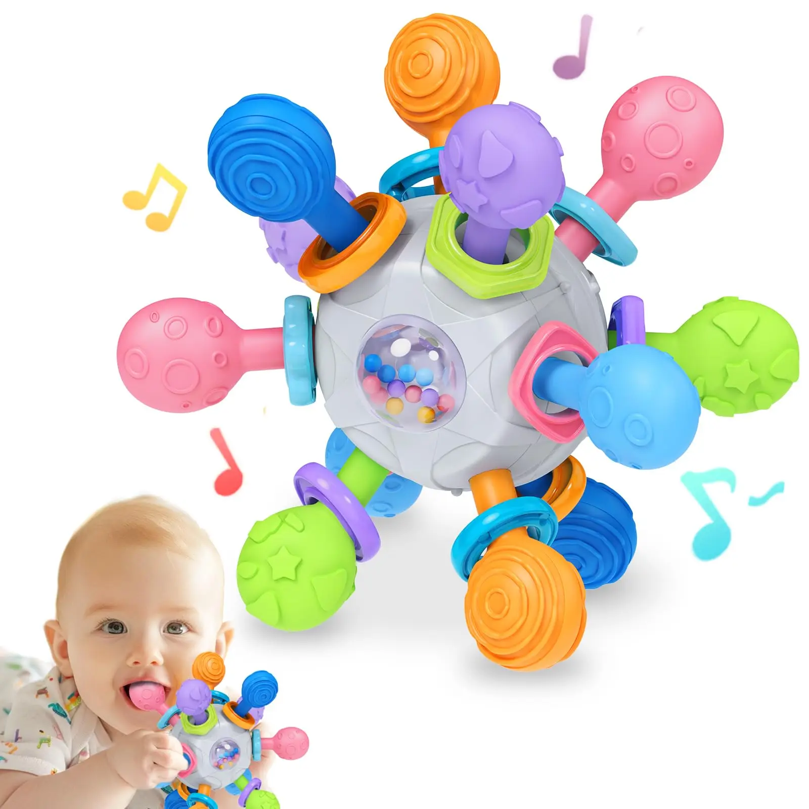 Baby Montessori Teething toy, food grade baby rattle Chewing sensory teething toy, newborn learning development toy gift