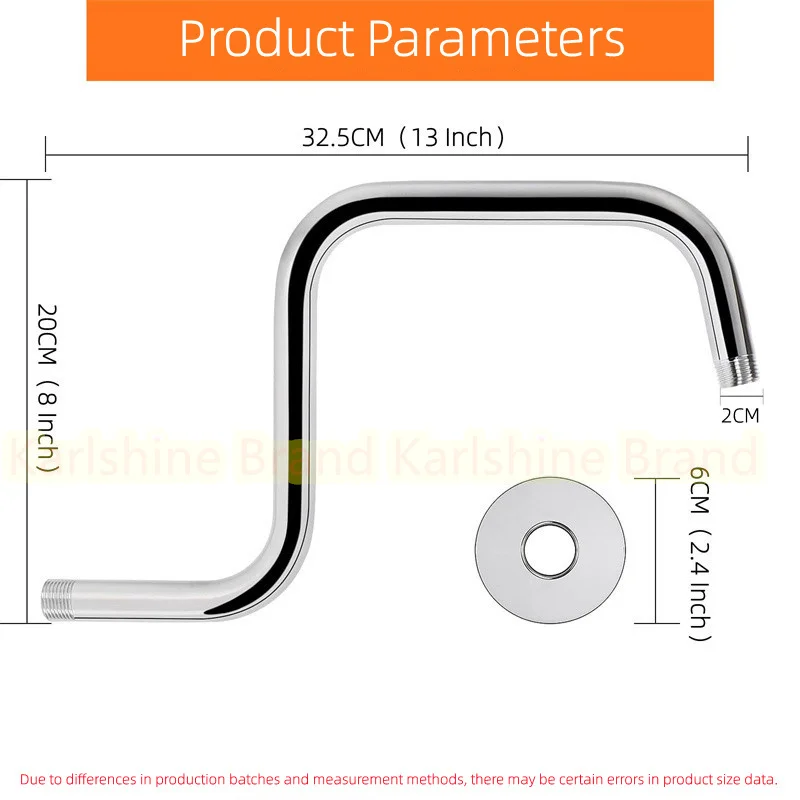 Description Picture 4 of itemStainless Steel Black Shower Head Arm Extension Tube S Shaped Showerhead High Riser Pipe Fixed Bar For Bathroom Accessories