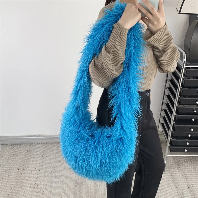 Bolso de hombro con pelo en forma de corazón estilo Harajuku para mujer, bandolera de piel sintética estilo punk Y2K, de gran tamaño