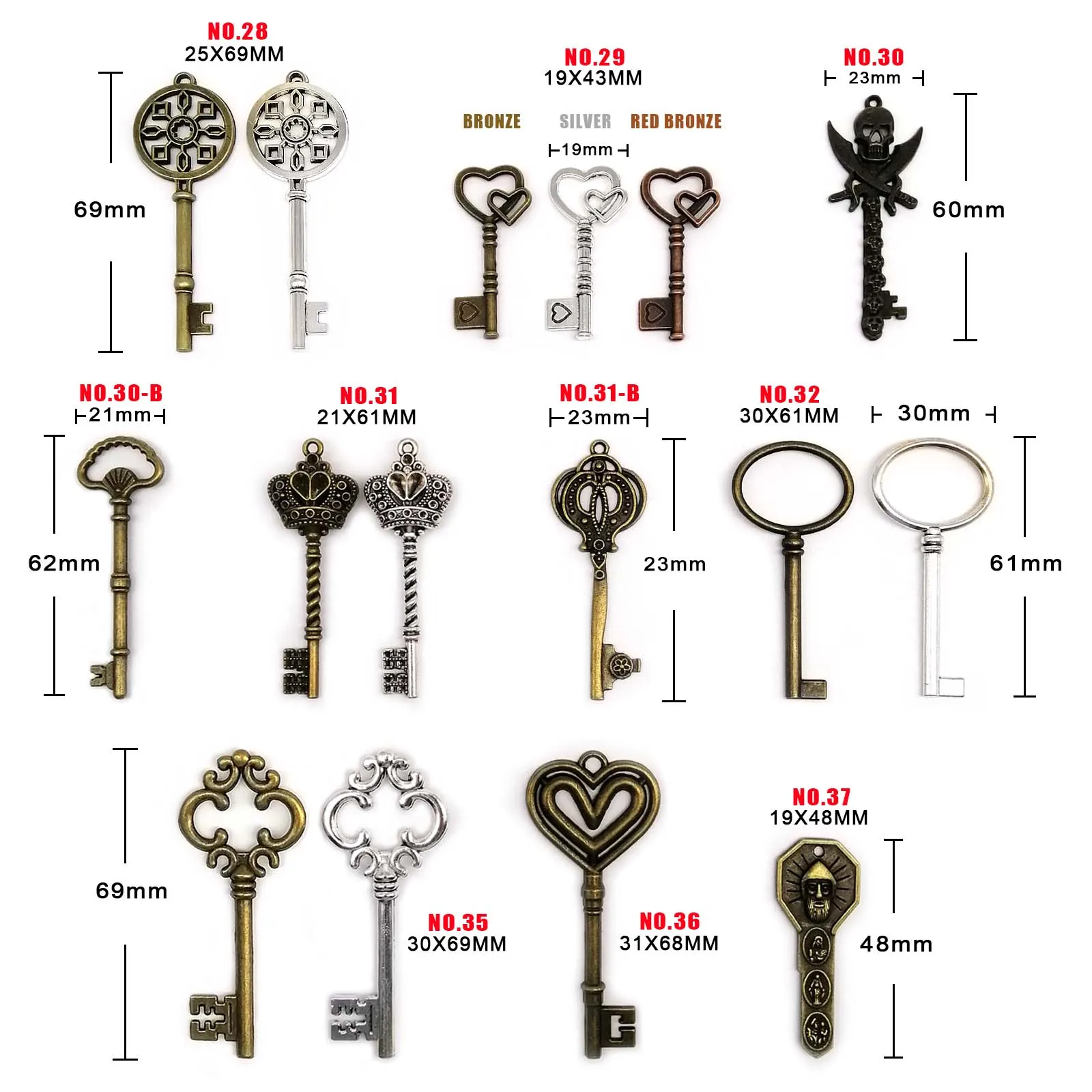 5pcs Decorative Vintage Key for Jewelry Making