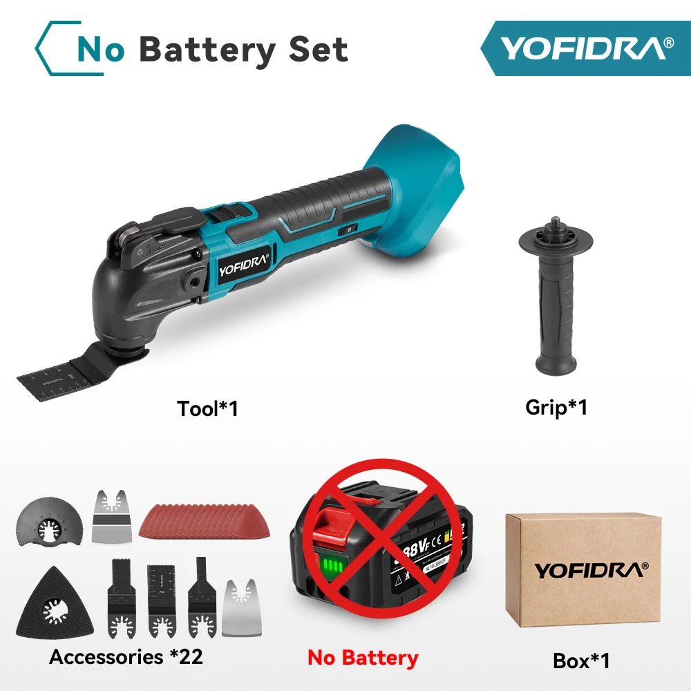 YOFIDRA 6-Gang-Akku-Oszillier-Multitool, variabeles multifunktionales Elektrowerkzeug mit Zubehör für 18-V-Batterie-Pin von Makita