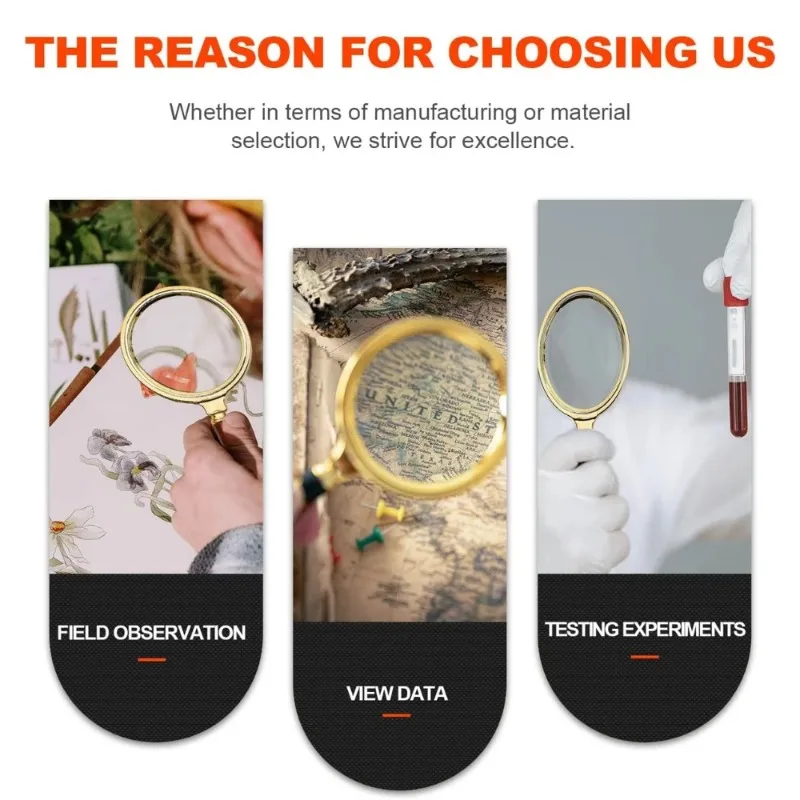 Handheld Magnifier 10X Wooden Handle 60/70mm Magnifying Glass Home Learning Reading Fault Finding magnifying glass